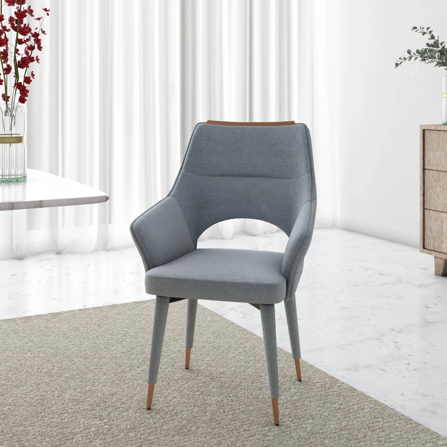 Dining Chair featuring Soft Fabric Upholstery and Stable Wooden Structure for Daily Use