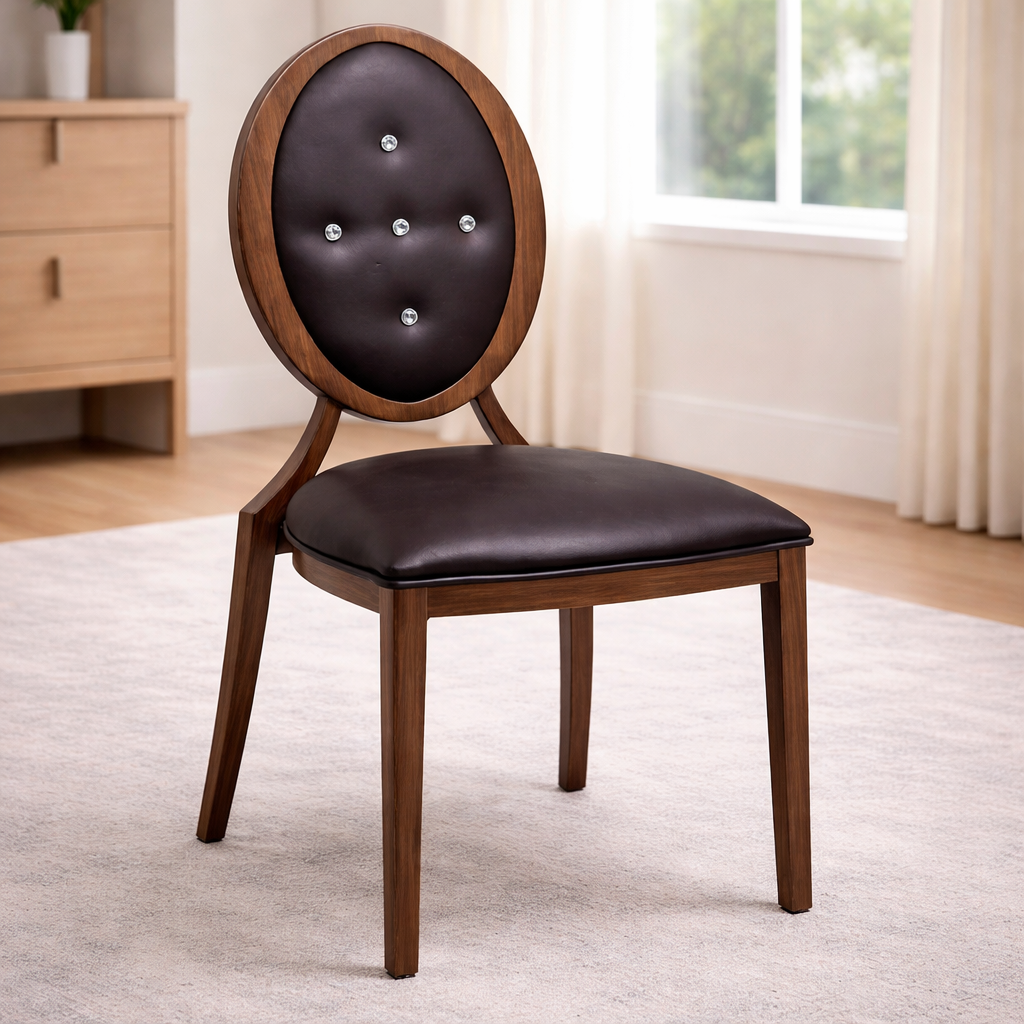 বাড়ির জন্য আধুনিক ডাইনিং চেয়ার - ডাইনিং রুমের জন্য উপযুক্ত স্টেইনলেস স্টিলের পা সহ প্রিমিয়াম লেদারেট আপহোলস্ট্রী