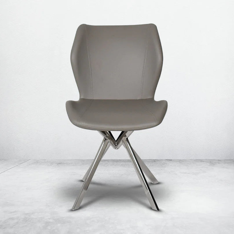 বাড়ির জন্য আধুনিক ডাইনিং চেয়ার - ডাইনিং রুমের জন্য উপযুক্ত স্টেইনলেস স্টিলের পা সহ প্রিমিয়াম লেদারেট আপহোলস্ট্রী