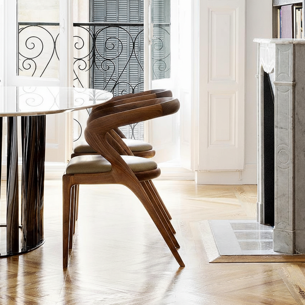 বাড়ির জন্য আধুনিক ডাইনিং চেয়ার - ডাইনিং রুমের জন্য উপযুক্ত স্টেইনলেস স্টিলের পা সহ প্রিমিয়াম লেদারেট আপহোলস্ট্রী