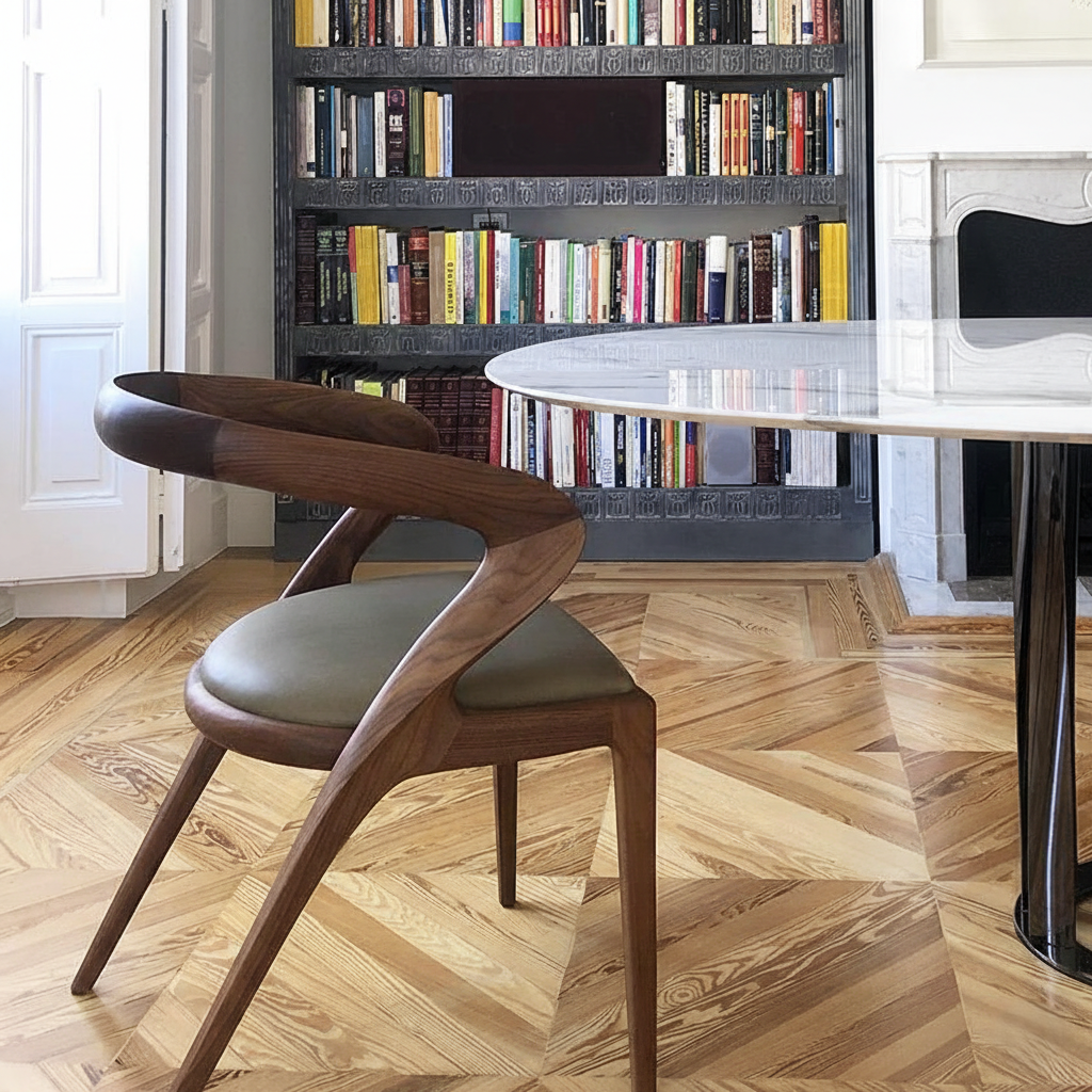 বাড়ির জন্য আধুনিক ডাইনিং চেয়ার - ডাইনিং রুমের জন্য উপযুক্ত স্টেইনলেস স্টিলের পা সহ প্রিমিয়াম লেদারেট আপহোলস্ট্রী