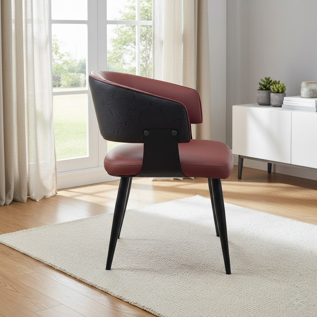 घर के लिए आधुनिक डाइनिंग चेयर - डाइनिंग रूम के लिए बिल्कुल सही, स्टेनलेस स्टील के पैरों के साथ प्रीमियम लेदरेट अपहोल्स्ट्री