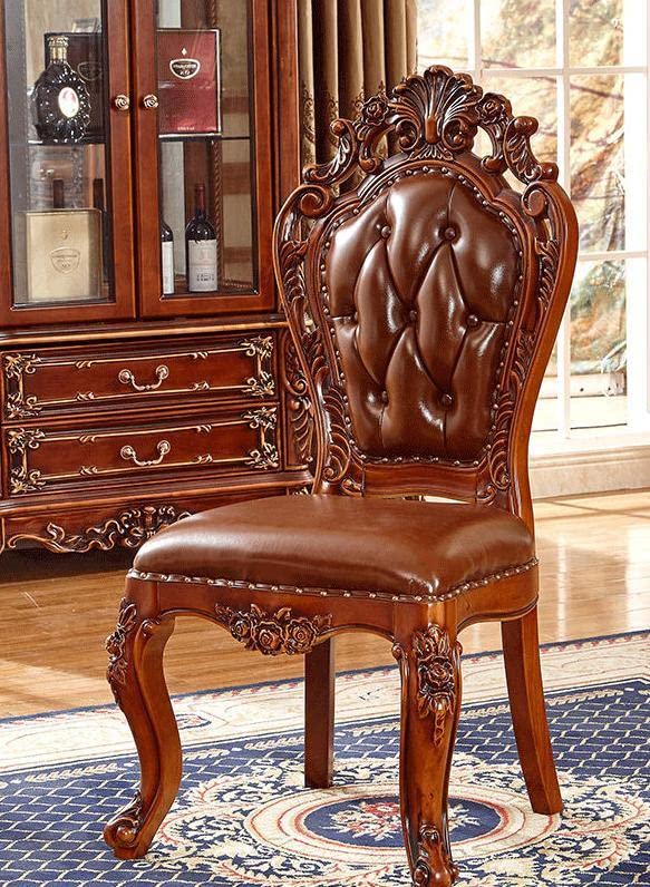 Dining Chair with Tufted Back, Premium and Luxury Carving and Traditional Finish for Homes