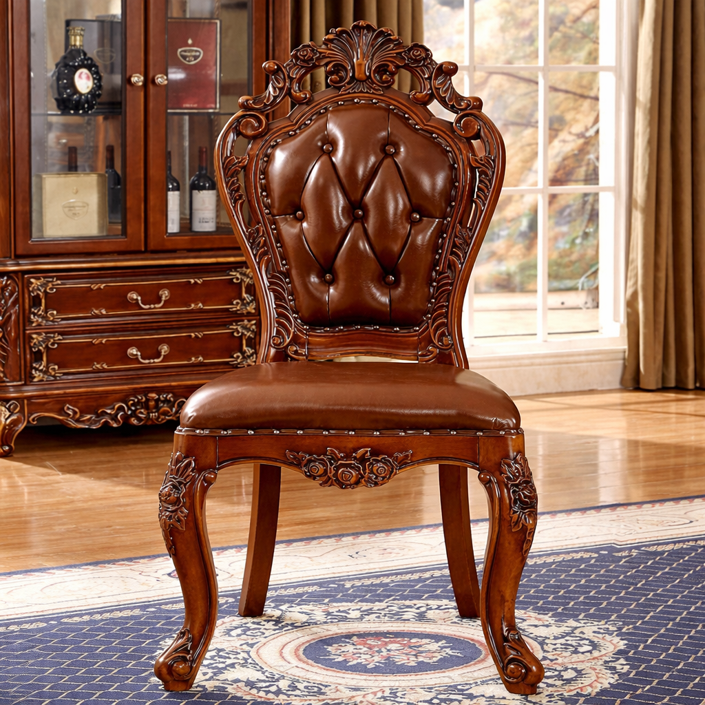 Dining Chair with Tufted Back, Premium and Luxury Carving and Traditional Finish for Homes