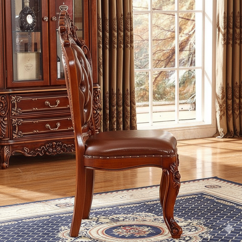 Dining Chair with Tufted Back, Premium and Luxury Carving and Traditional Finish for Homes