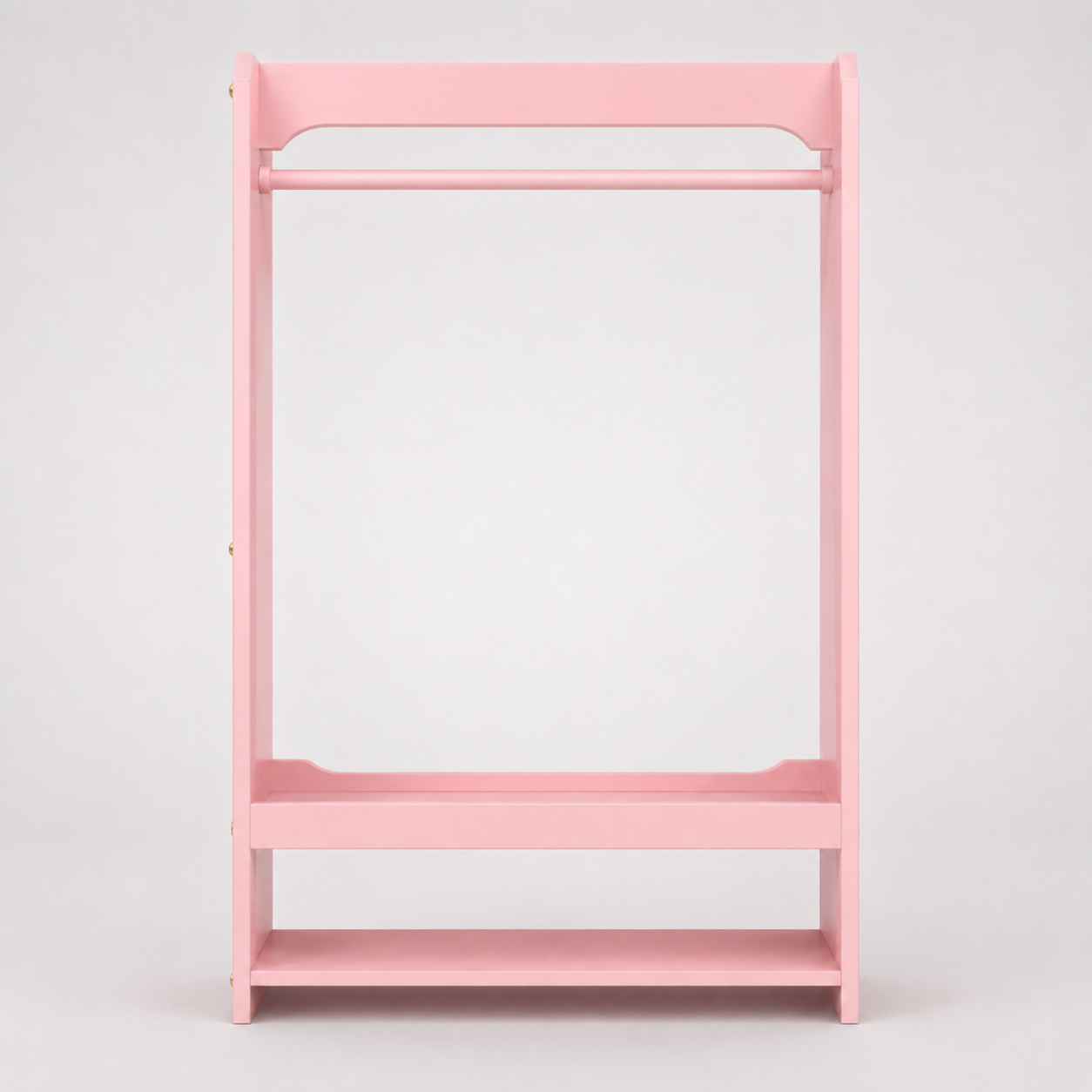 Kids Open Dress-Up Wardrobe with Hanging Rail, Top Hooks and Bottom Shoe Storage Shelf in Pink Finish for Bedroom