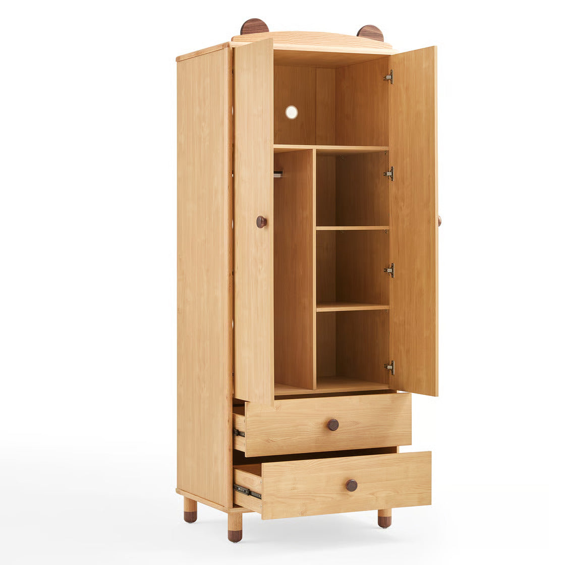 Natural Wood Kids Wardrobe for Bedroom - Modern Wooden Kids Storage Cabinet with Safe Rounded Edges, Smooth Finish and Sturdy Legs for Children’s Room