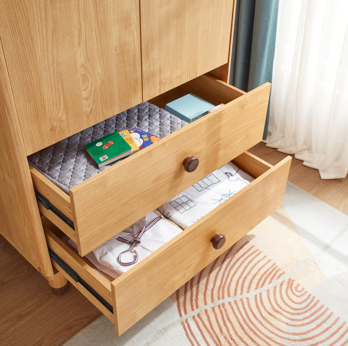 Natural Wood Kids Wardrobe for Bedroom - Modern Wooden Kids Storage Cabinet with Safe Rounded Edges, Smooth Finish and Sturdy Legs for Children’s Room