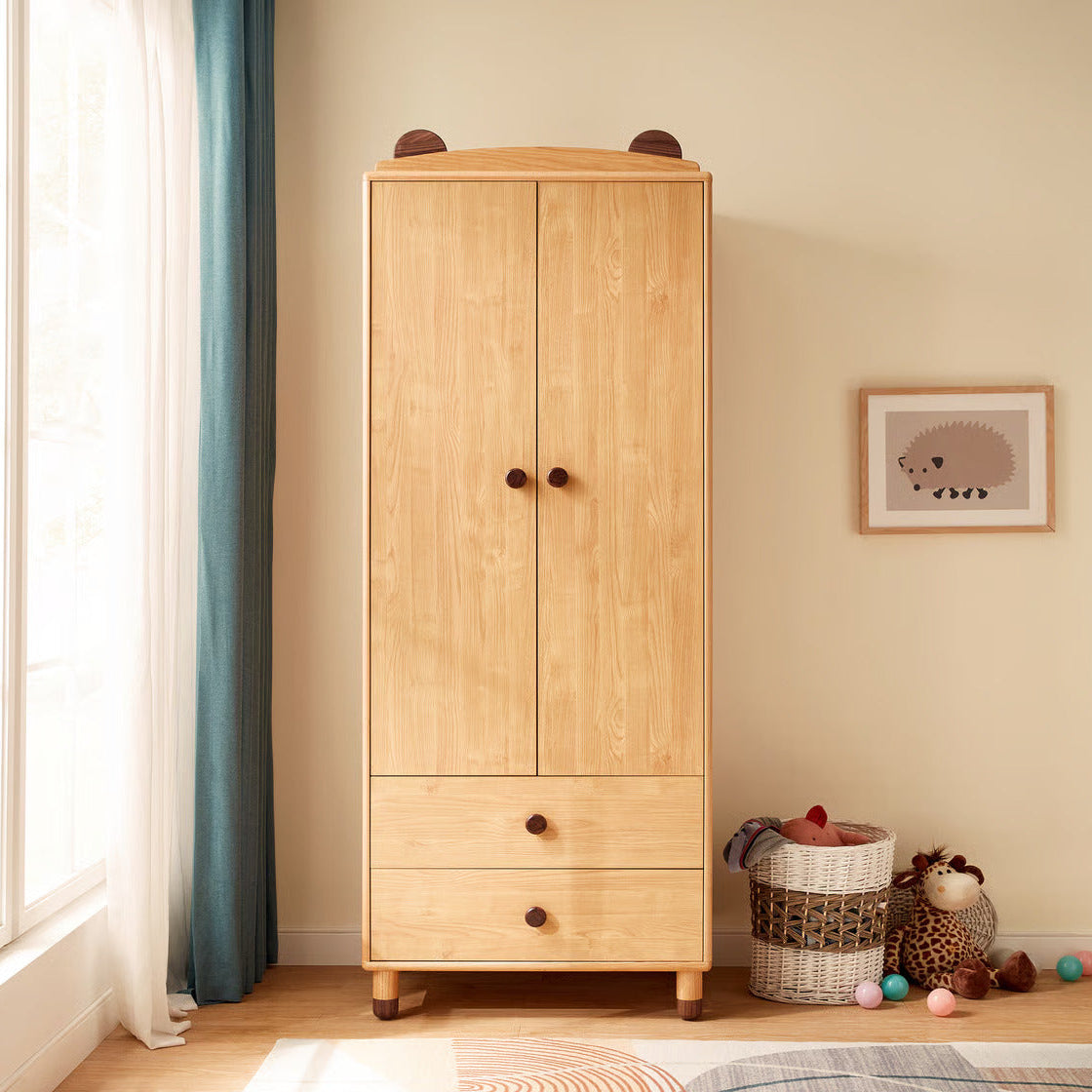 Natural Wood Kids Wardrobe for Bedroom - Modern Wooden Kids Storage Cabinet with Safe Rounded Edges, Smooth Finish and Sturdy Legs for Children’s Room