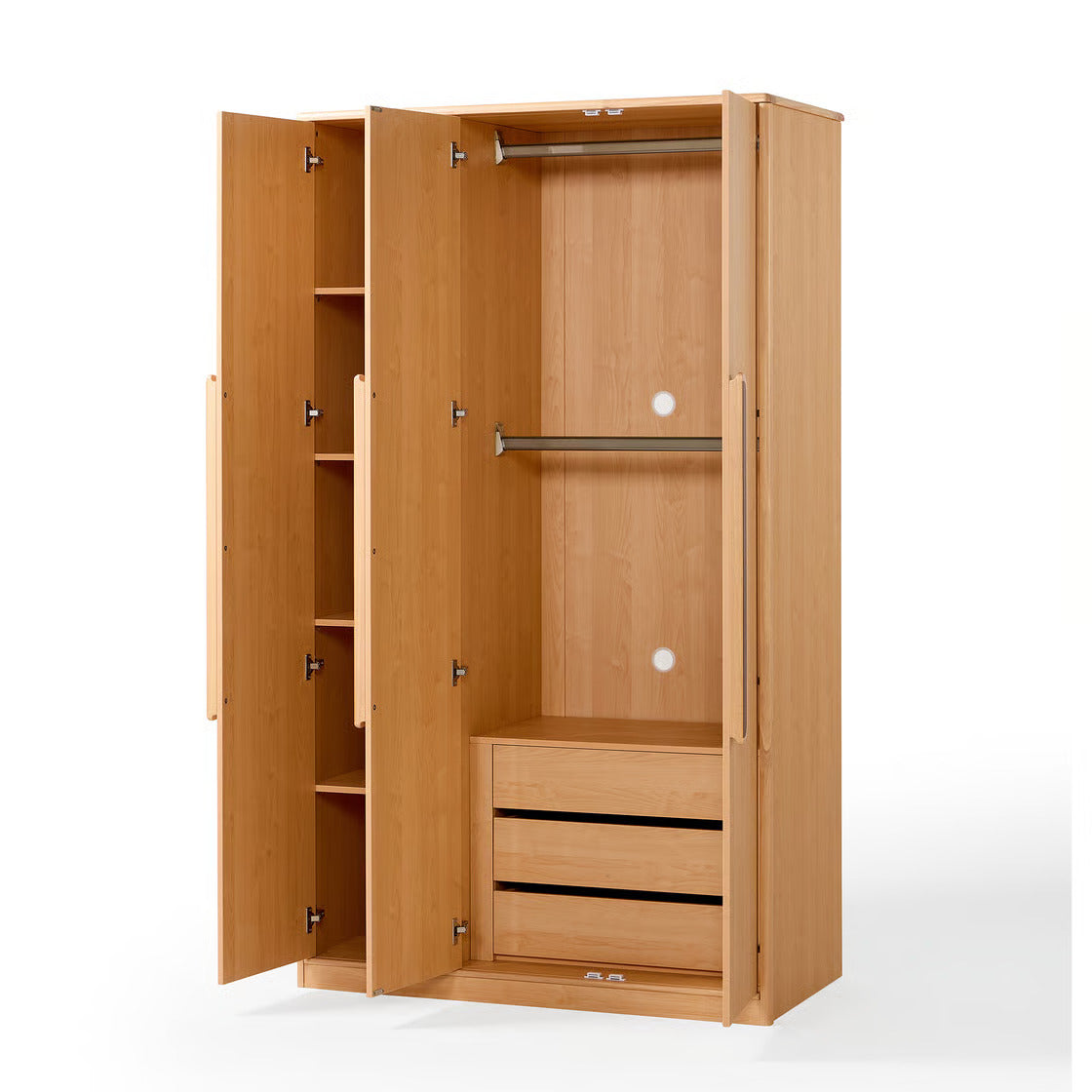 Premium Wooden Kids Wardrobe for Bedroom - Natural Finish Kids Storage Cabinet with Hanging Space, Shelves and Drawers, Smooth Finish and Elegant Wooden Handles