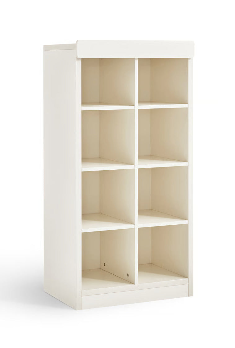 Premium White Kids Wardrobe with Open Shelves and Closed Cabinet - Minimal Storage Unit with Wooden Knobs for Kids Bedroom