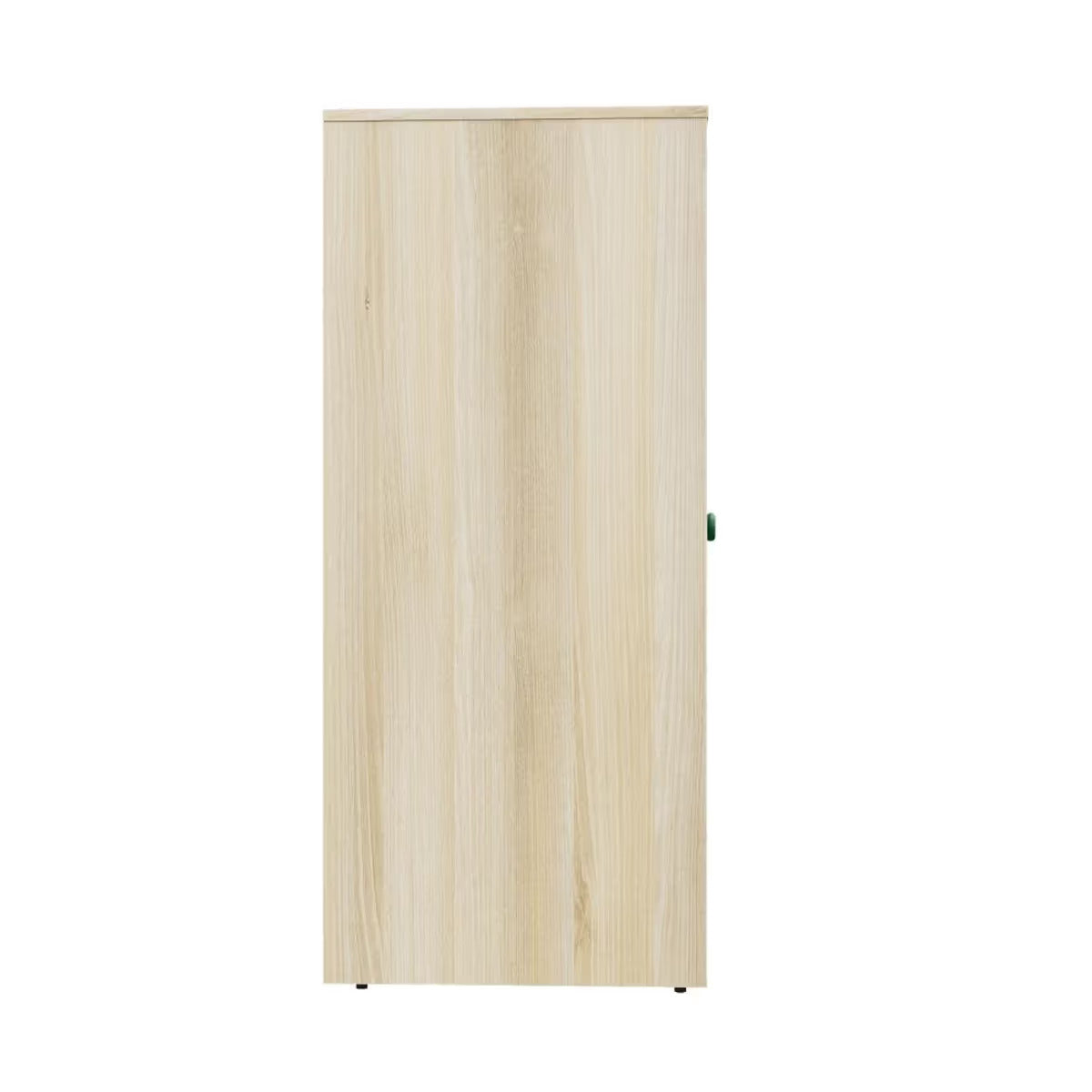 Natural Wood Kids Wardrobe with Double Doors - Minimal Scandinavian Kids Storage Cabinet with Green Knobs for Bedroom