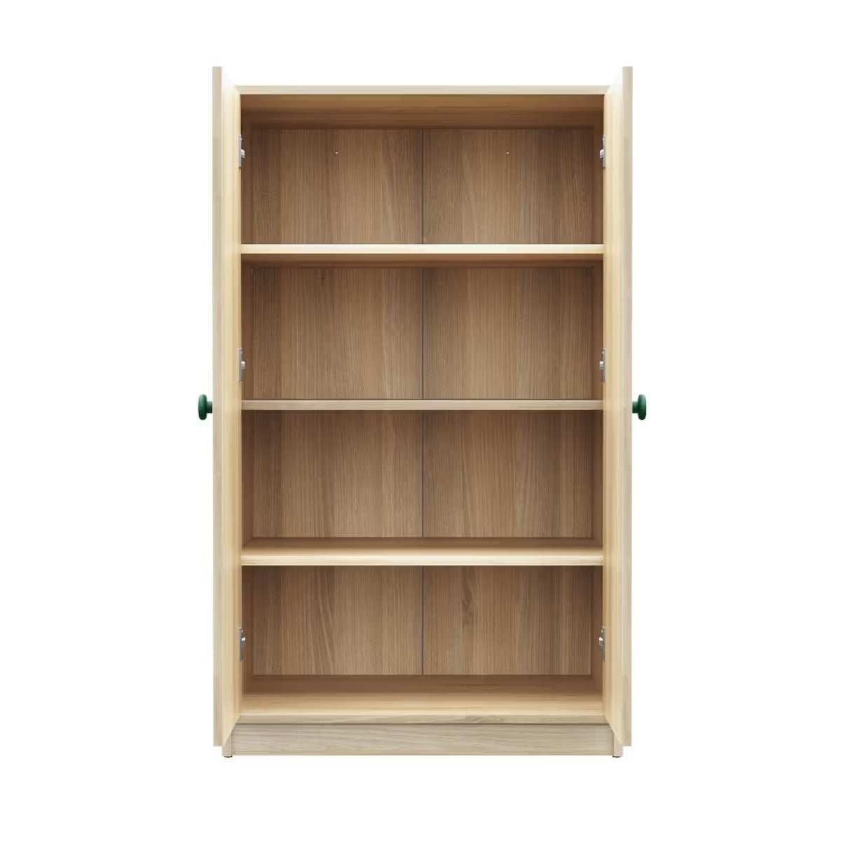 Natural Wood Kids Wardrobe with Double Doors - Minimal Scandinavian Kids Storage Cabinet with Green Knobs for Bedroom