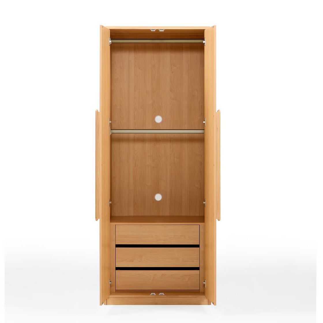 Minimal Solid Wood Kids Wardrobe with Double Doors - Modern Children’s Wooden Almirah with Recessed Handle and Spacious Storage