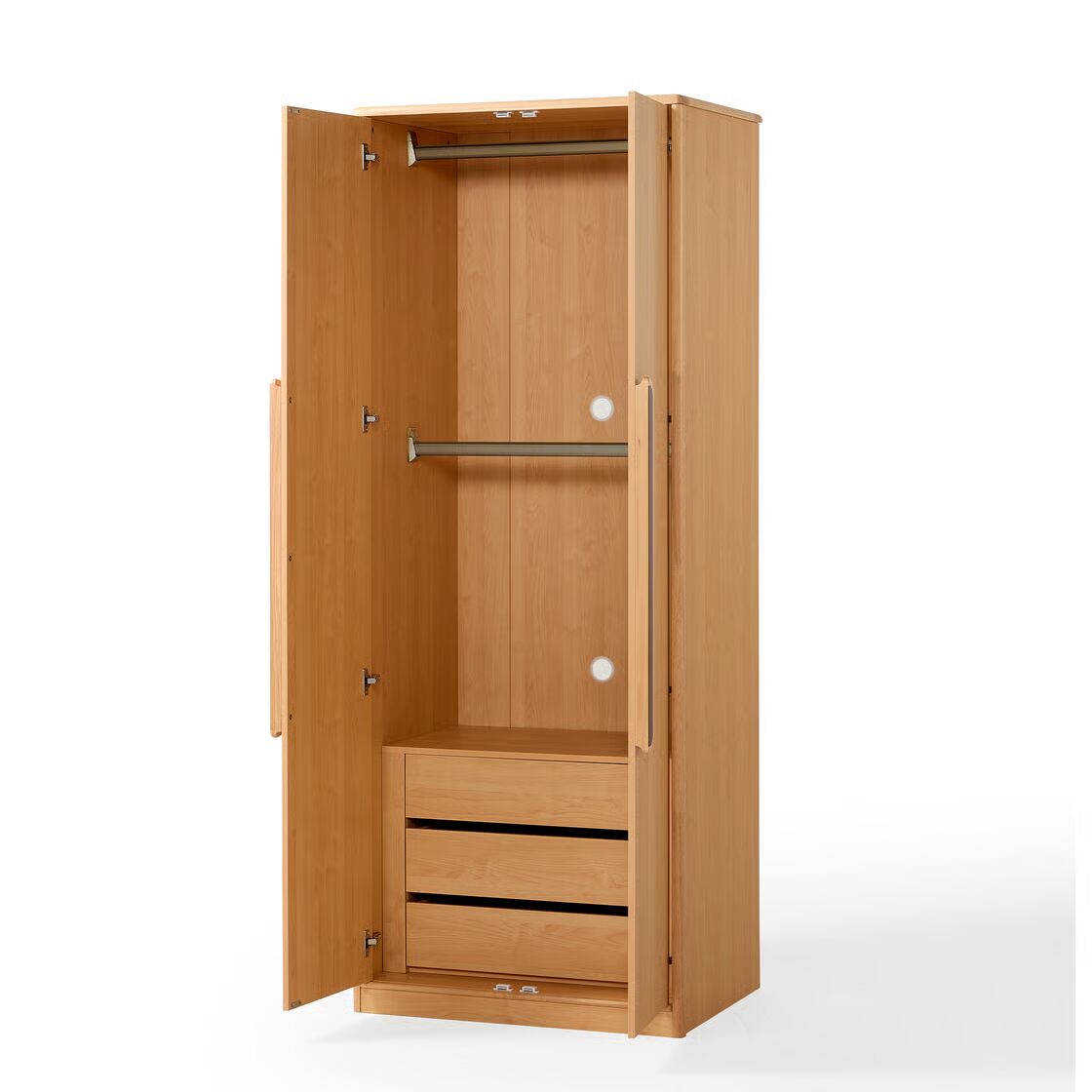 Minimal Solid Wood Kids Wardrobe with Double Doors - Modern Children’s Wooden Almirah with Recessed Handle and Spacious Storage