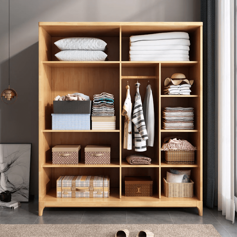 Premium Solid Wood Kids Wardrobe - Modern Children’s Wooden Almirah with Elegant Vertical Handles and Spacious Storage