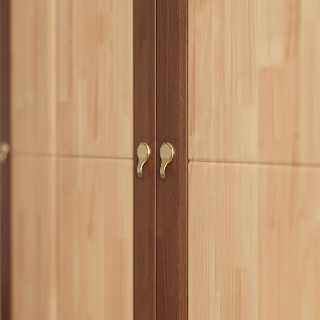 Premium Solid Wood Kids Wardrobe - Modern Children’s Wooden Almirah with Elegant Vertical Handles and Spacious Storage