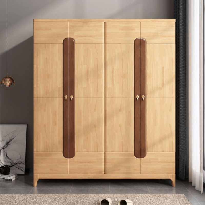 Premium Solid Wood Kids Wardrobe - Modern Children’s Wooden Almirah with Elegant Vertical Handles and Spacious Storage
