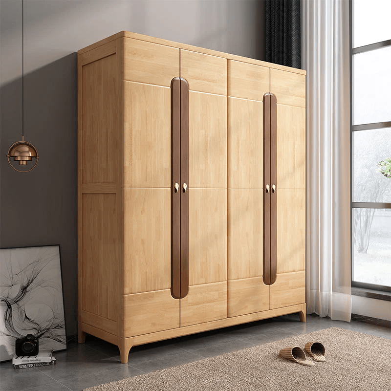 Premium Solid Wood Kids Wardrobe - Modern Children’s Wooden Almirah with Elegant Vertical Handles and Spacious Storage
