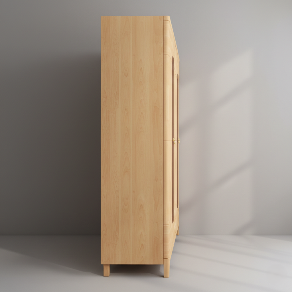 Premium Solid Wood Kids Wardrobe - Modern Children’s Wooden Almirah with Elegant Vertical Handles and Spacious Storage