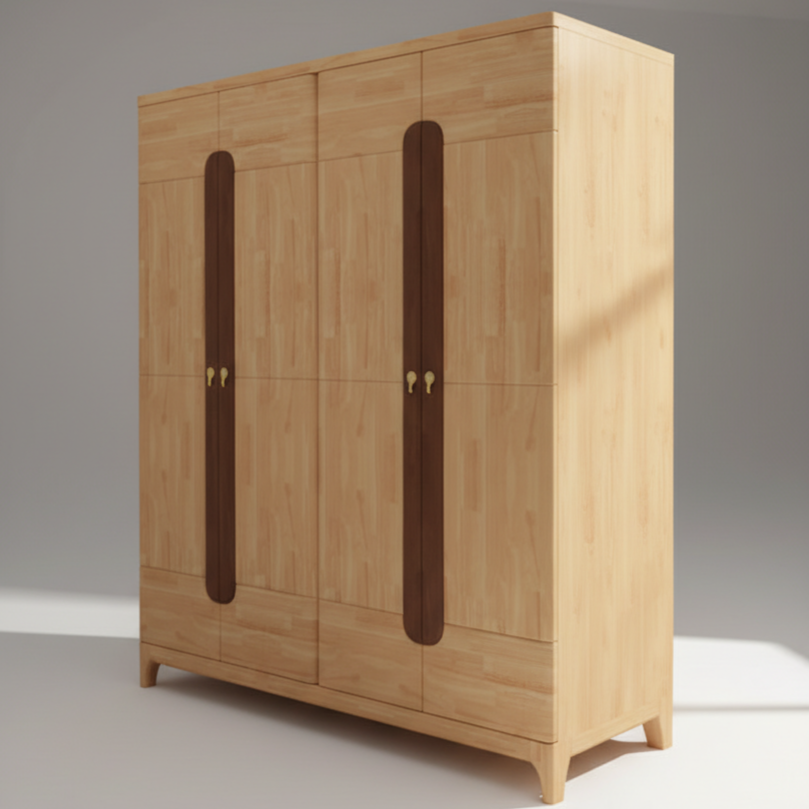 Premium Solid Wood Kids Wardrobe - Modern Children’s Wooden Almirah with Elegant Vertical Handles and Spacious Storage