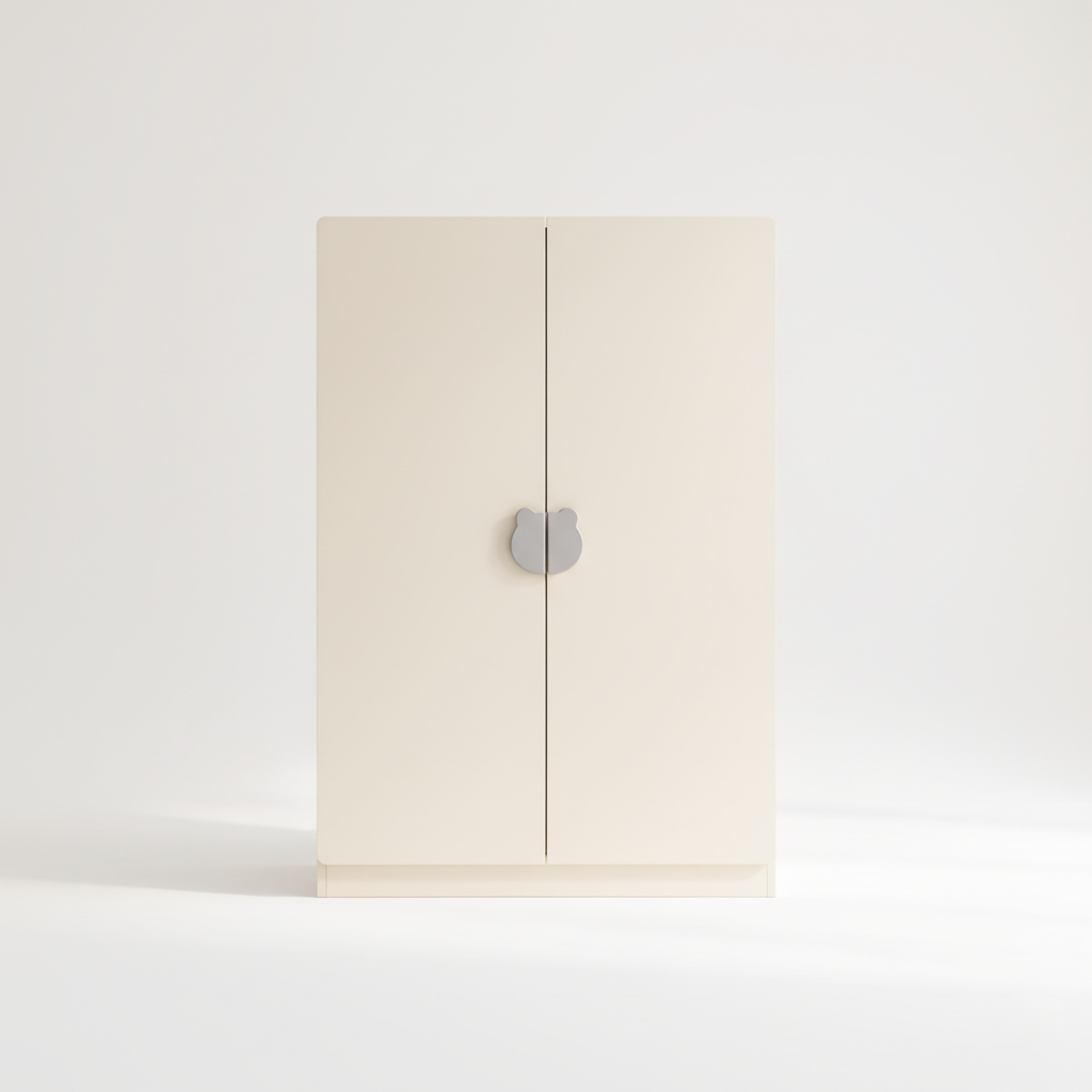 Premium White Kids Wardrobe with Cute Knob Design - Modern Children’s Storage Cabinet with Rounded Edges and Child-Safe Finish