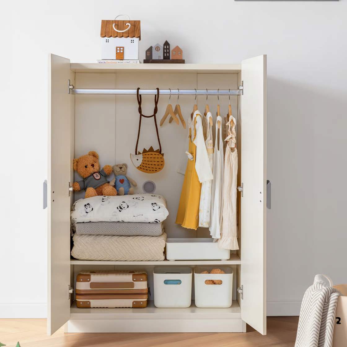 Premium White Kids Wardrobe with Cute Knob Design - Modern Children’s Storage Cabinet with Rounded Edges and Child-Safe Finish