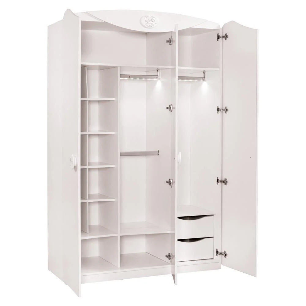Premium White Kids Wardrobe with Curved Design - Modern Children’s Storage Cabinet with Cute Knob Accents and Smooth Rounded Finish