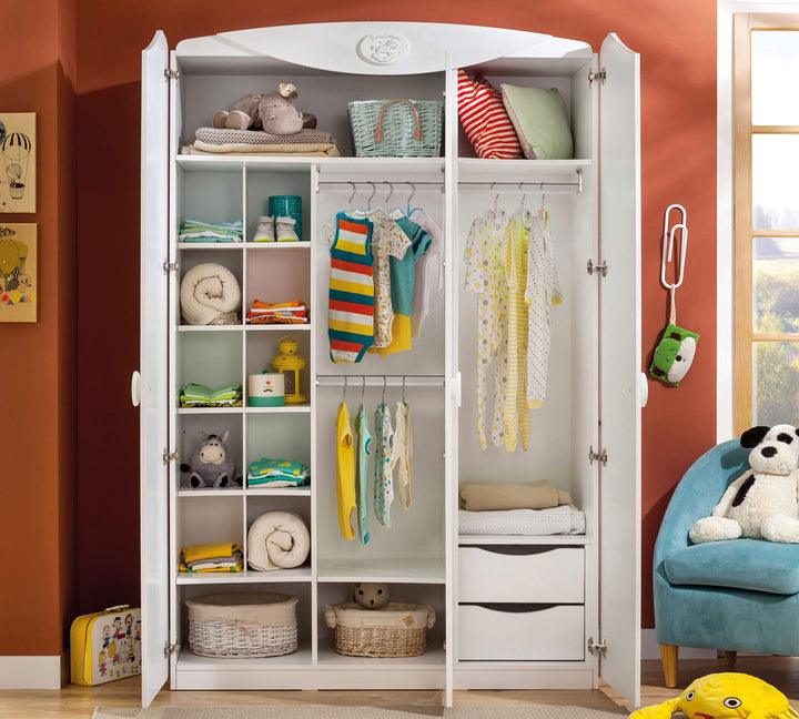 Premium White Kids Wardrobe with Curved Design - Modern Children’s Storage Cabinet with Cute Knob Accents and Smooth Rounded Finish