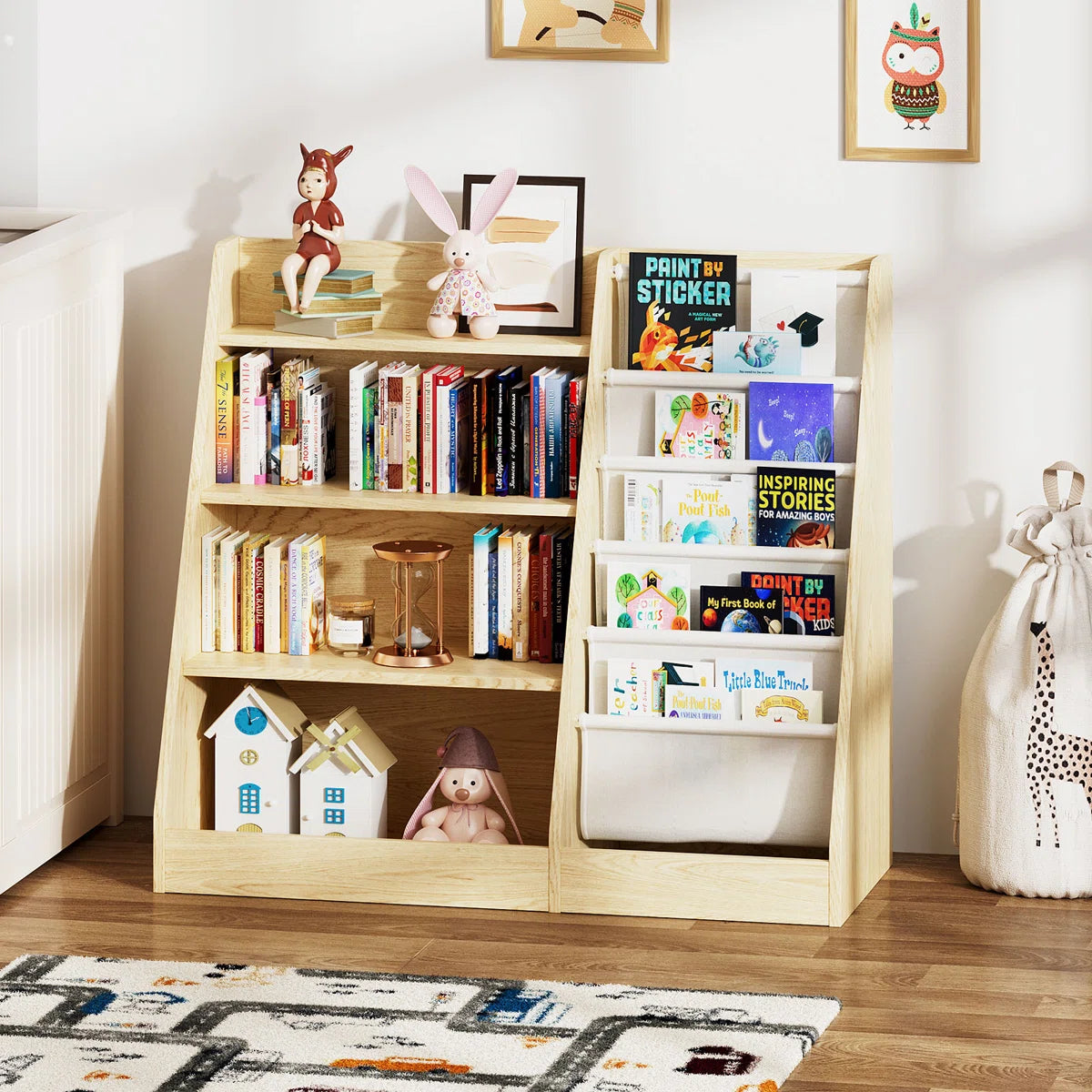 Wooden Kids Bookcase with Open Shelves - Modern Children’s Bookshelf with Front-Facing Book Display and Multi-Level Storage