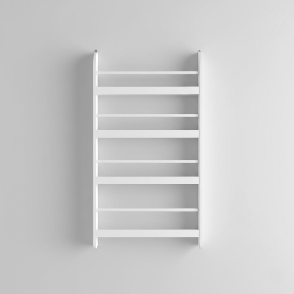 Modern Wall Mounted Kids Bookcase with Front Display Rails – White Wooden Children’s Book Shelf for Nursery, Bedroom and Reading Corner