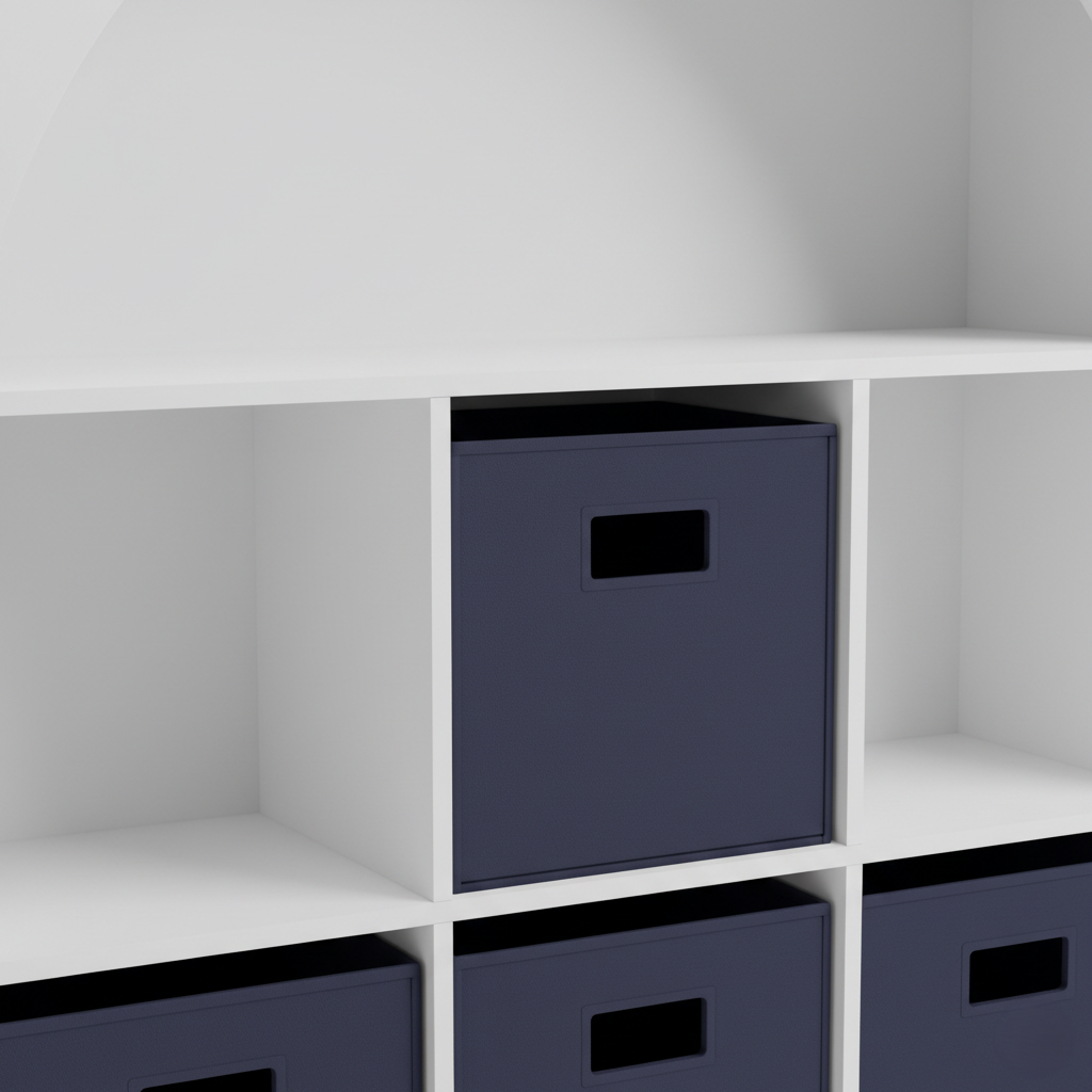 Modern Kids Bookcase with Arch Open Shelf, 6 Storage Cubes and Fabric Organizer Bins – Wooden Children’s Bookshelf Unit for Bedroom, Study Room and Playroom