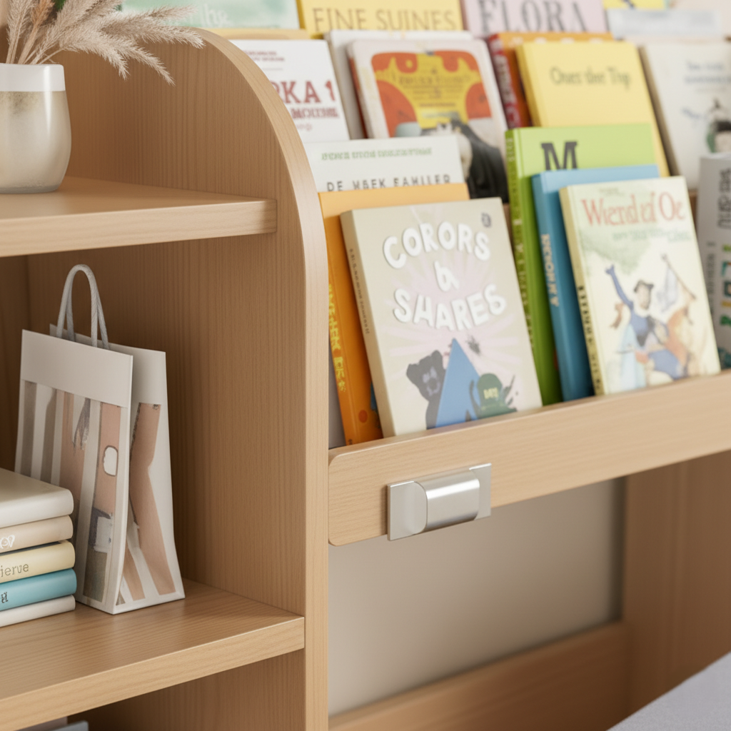 Kids Wooden Bookcase with Front-Facing Book Display and Side Storage Shelves - Children’s Toy Organizer and Study Room Storage Unit