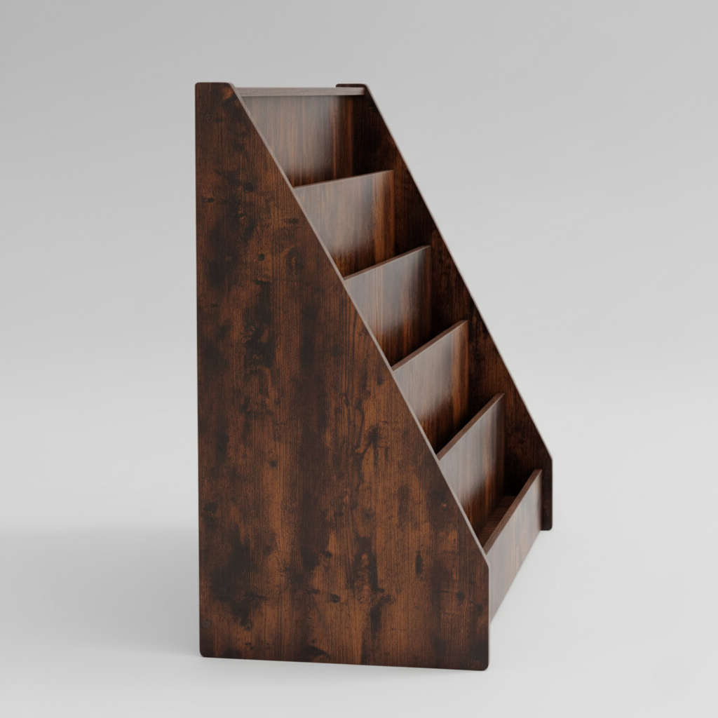 Kids Wooden Display Bookcase Rack with Multi-Tier Front Facing Shelves – Solid Wood Children’s Book Organizer for Bedroom, Playroom and Nursery – Walnut Brown Finish