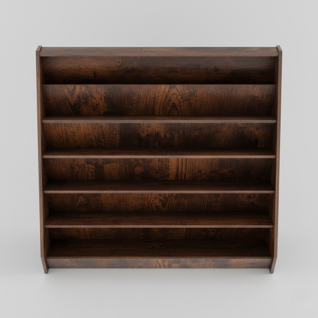 Kids Wooden Display Bookcase Rack with Multi-Tier Front Facing Shelves – Solid Wood Children’s Book Organizer for Bedroom, Playroom and Nursery – Walnut Brown Finish