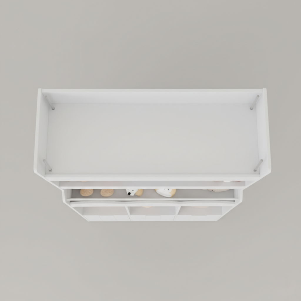 Modern Kids White Wooden Bookcase with Open Display Shelves and Bottom Storage Cubes – Nursery, Playroom and Bedroom Organizer Unit