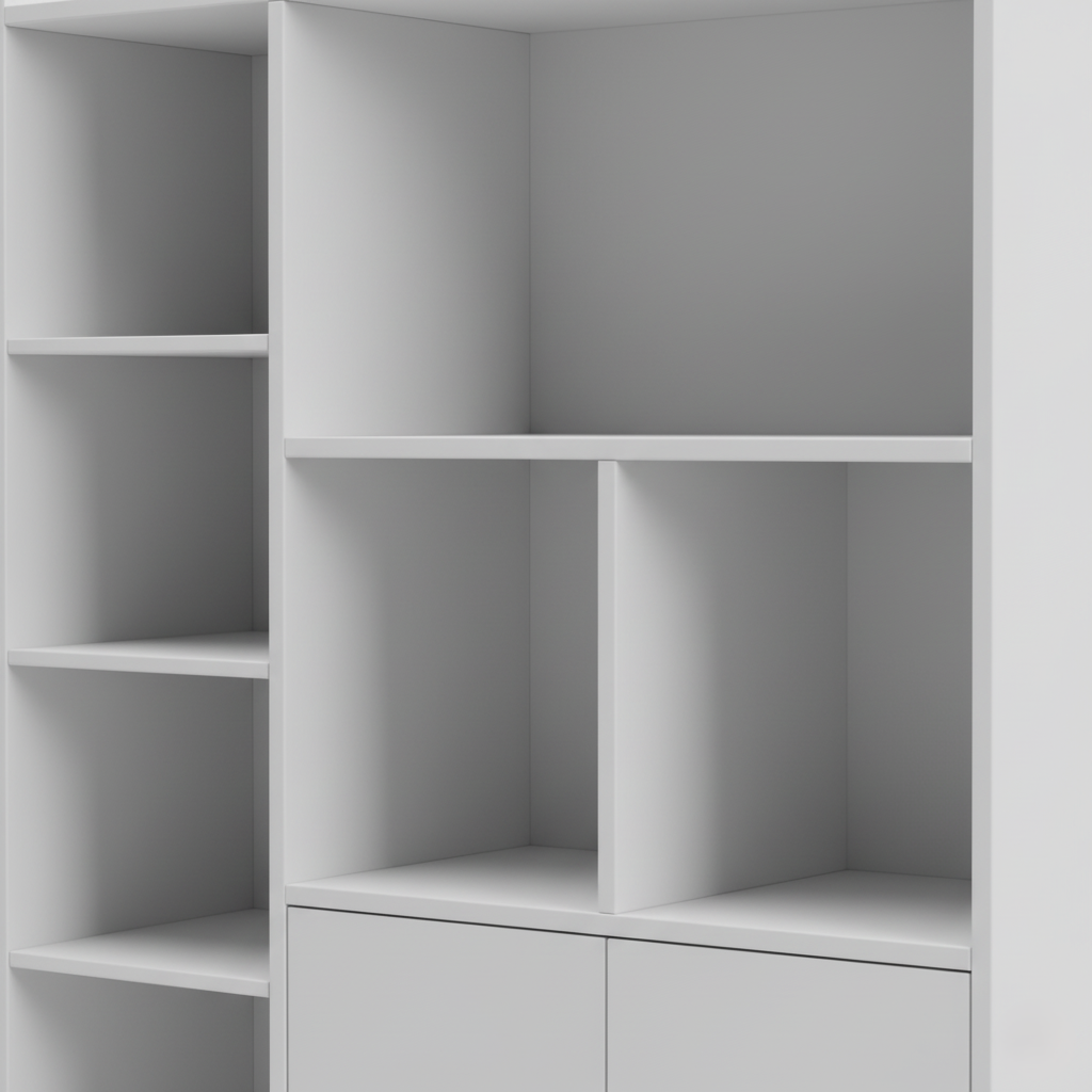 Modern Kids White Wooden Bookcase with Multiple Open Shelves and Lower Storage Cabinet – Nursery, Bedroom and Playroom Bookshelf Organizer Unit