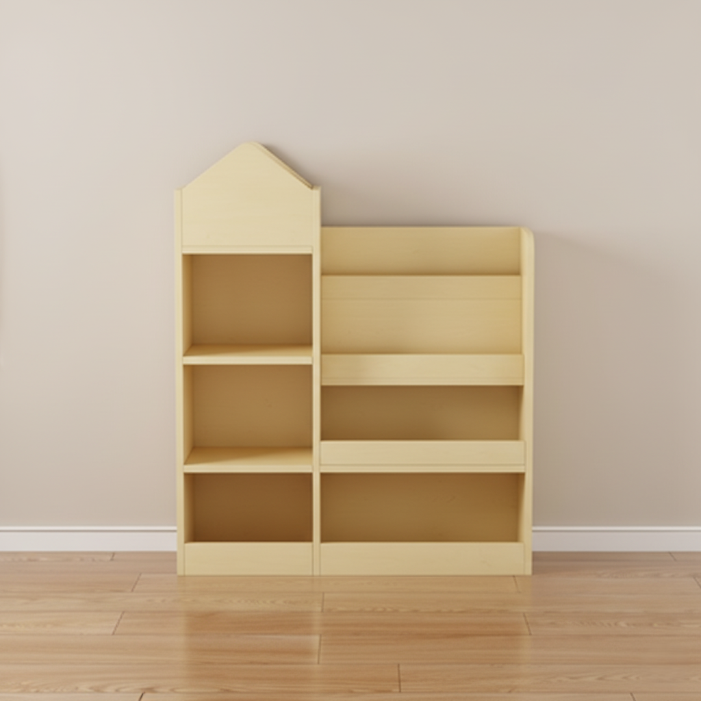 Kids Wooden Display Bookcase with Open Shelves, Nursery Toy and Book Storage Organizer, Modern Pastel Kids Room Bookshelf for Story Books, Toys and Decor