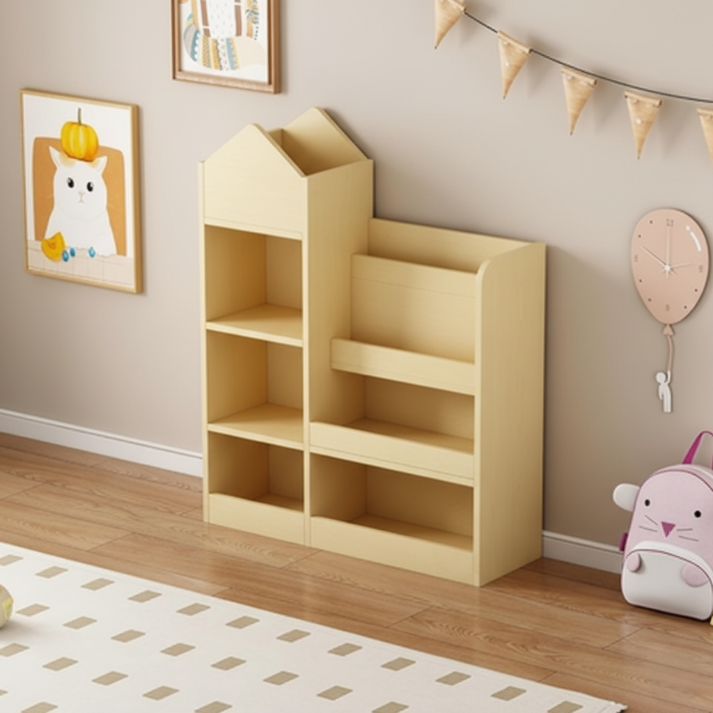 Kids Wooden Display Bookcase with Open Shelves, Nursery Toy and Book Storage Organizer, Modern Pastel Kids Room Bookshelf for Story Books, Toys and Decor