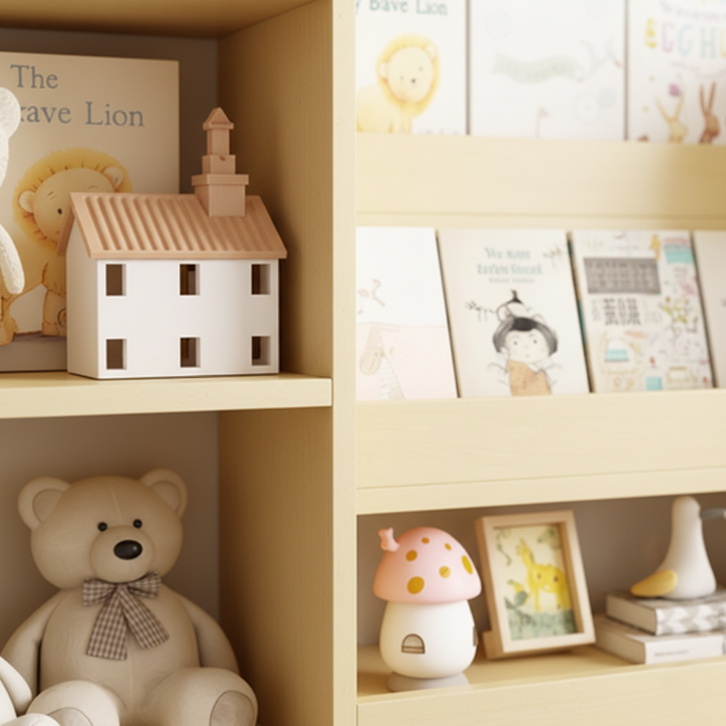 Kids Wooden Display Bookcase with Open Shelves, Nursery Toy and Book Storage Organizer, Modern Pastel Kids Room Bookshelf for Story Books, Toys and Decor