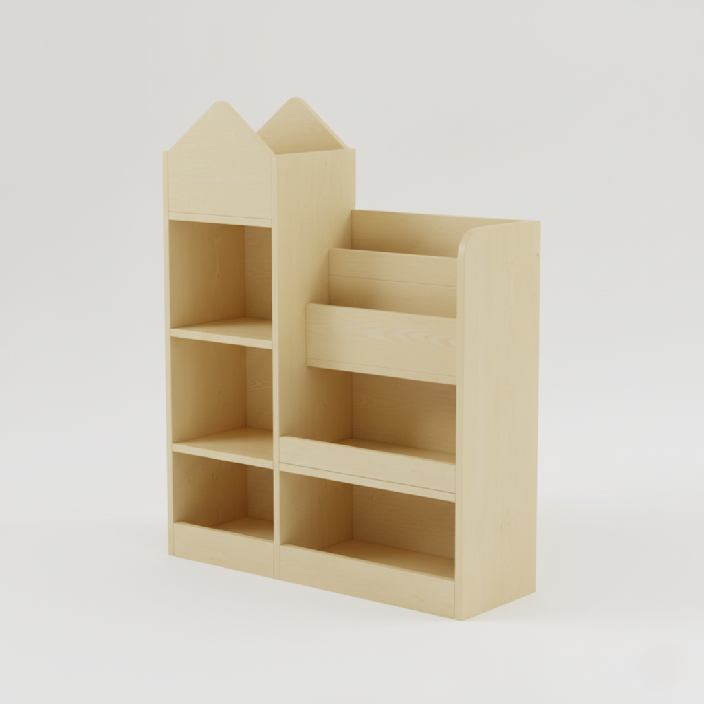 Kids Wooden Display Bookcase with Open Shelves, Nursery Toy and Book Storage Organizer, Modern Pastel Kids Room Bookshelf for Story Books, Toys and Decor