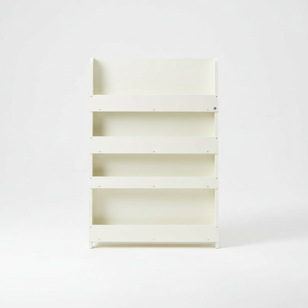 Modern Kids Wooden Bookcase with Front-Facing Tiered Display Shelves – Children’s Nursery, Playroom and Bedroom Book Organizer Rack