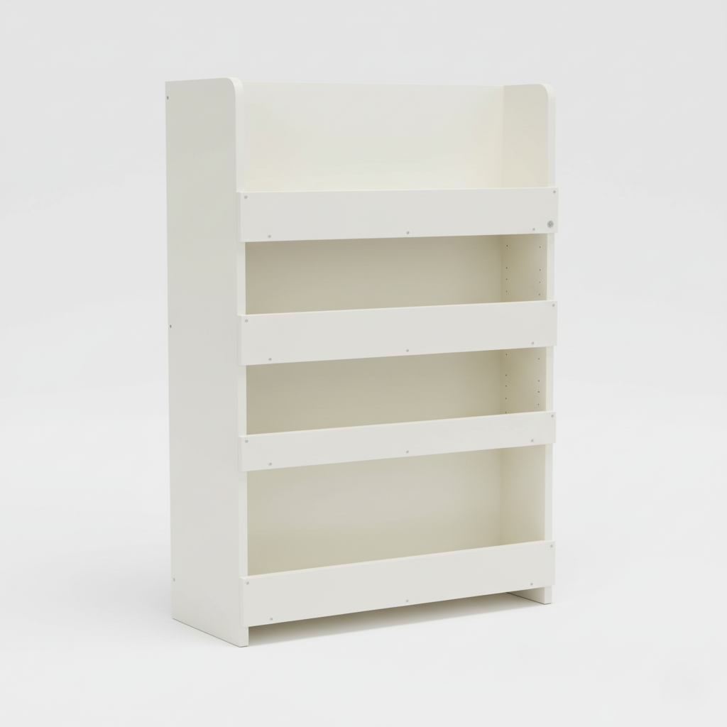 Modern Kids Wooden Bookcase with Front-Facing Tiered Display Shelves – Children’s Nursery, Playroom and Bedroom Book Organizer Rack