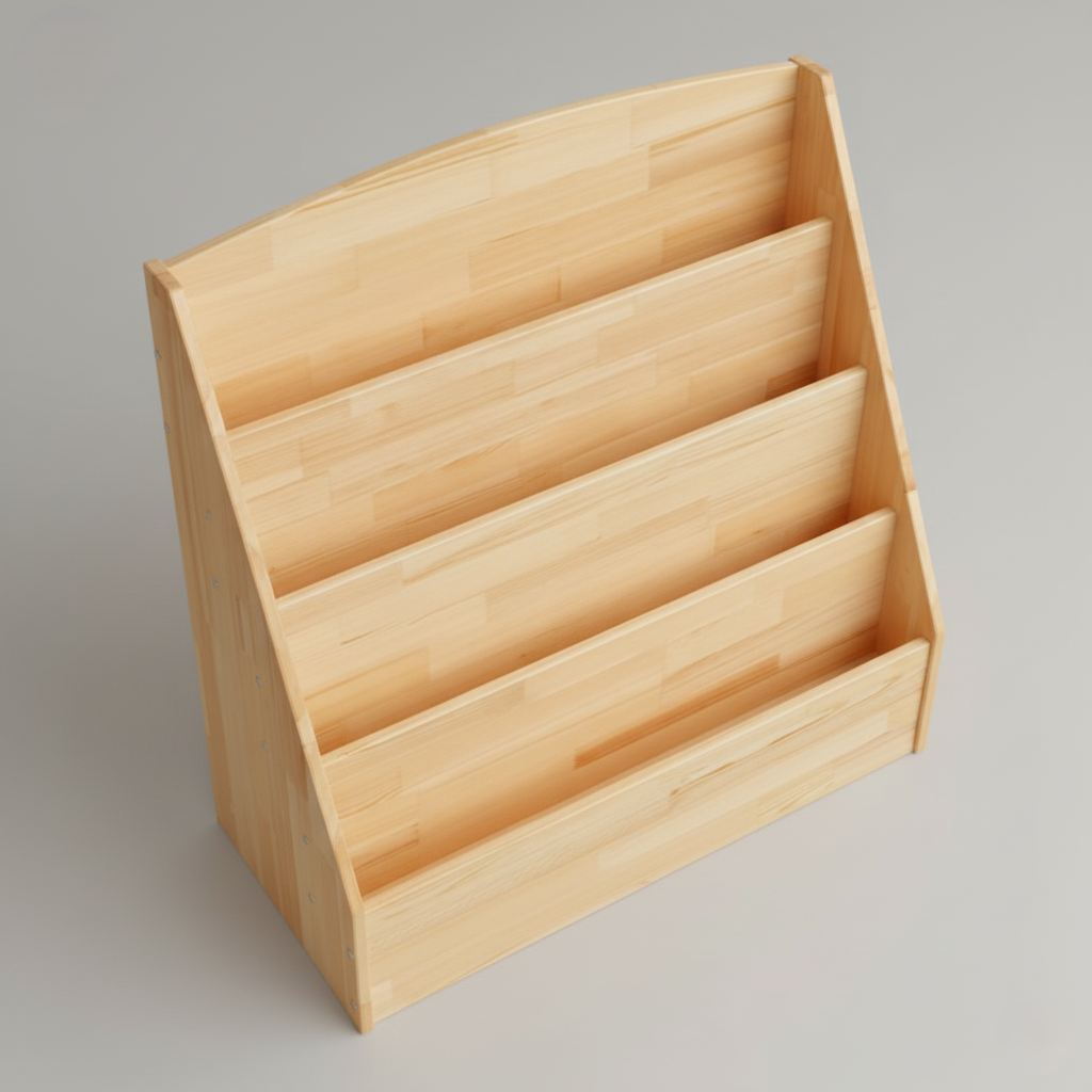 Kids Wooden Bookcase with Tiered Front-Facing Display Shelves – Children’s Picture Book Organizer Rack for Nursery, Playroom and Kids Bedroom