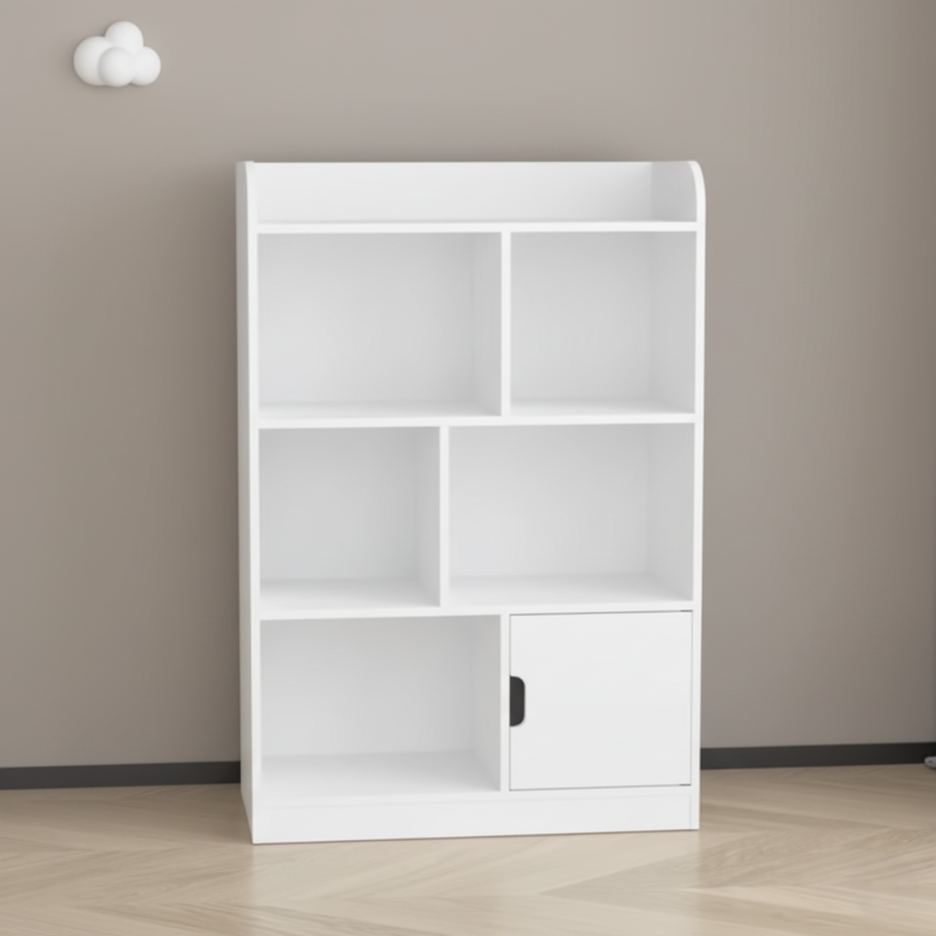 Kids White Storage Bookcase with Open Shelves and Multi-Level Organizer for Books Toys Study Room Furniture