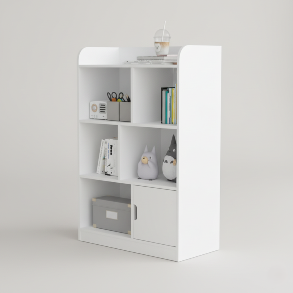 Kids White Storage Bookcase with Open Shelves and Multi-Level Organizer for Books Toys Study Room Furniture