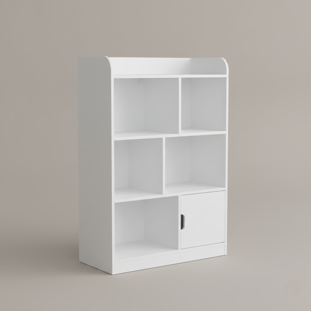 Kids White Storage Bookcase with Open Shelves and Multi-Level Organizer for Books Toys Study Room Furniture