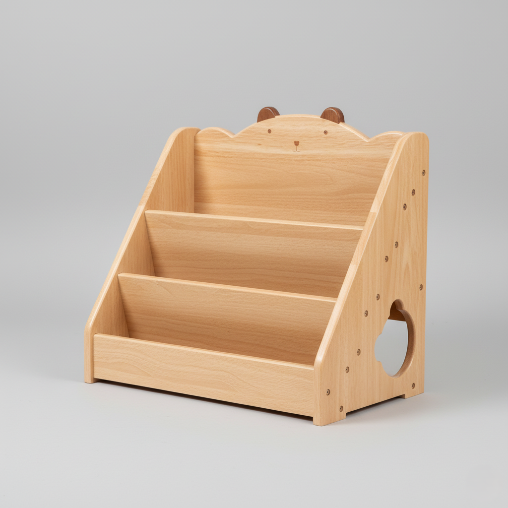 Kids Wooden Bookcase with Bear Design, Front Facing Display Shelf for Books, Montessori Style Storage Organizer for Toddlers and Kids Room
