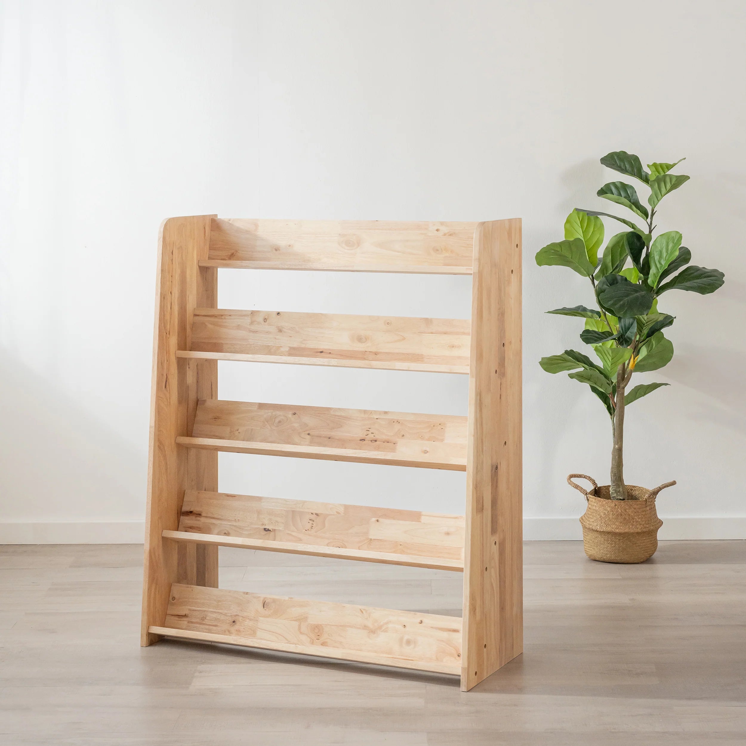 Kids Wooden Bookcase Front Facing Display Shelf, Montessori Bookshelf for Toddlers and Kids Room, Open Book Organizer Storage Rack in Natural Wood Finish