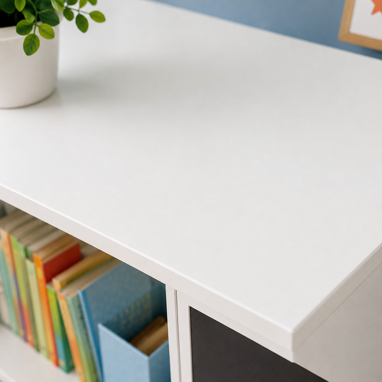 White Kids Bookshelf with Chalkboard Door & 3 Drawers, 5 Open Shelves, Montessori Wooden Book Storage Cabinet for Bedroom